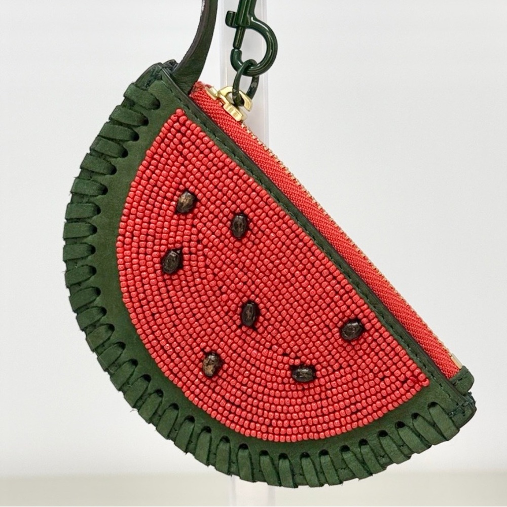 Tory Burch Beaded Watermelon Nubuck Leather Coin Purse Pouch Wristlet